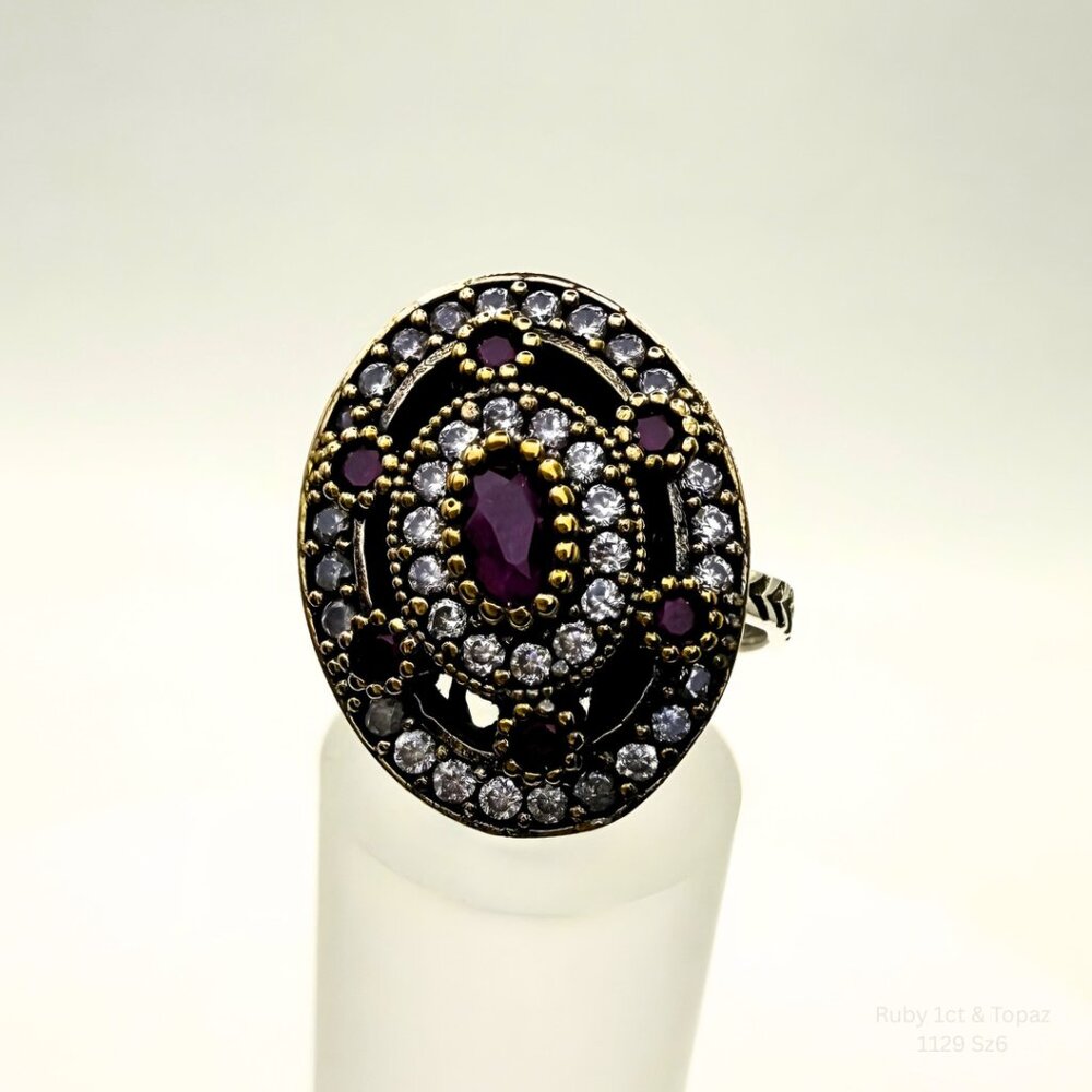 Handmade Jewelry Ruby Statement Ring 925 Gold Plated Size 6